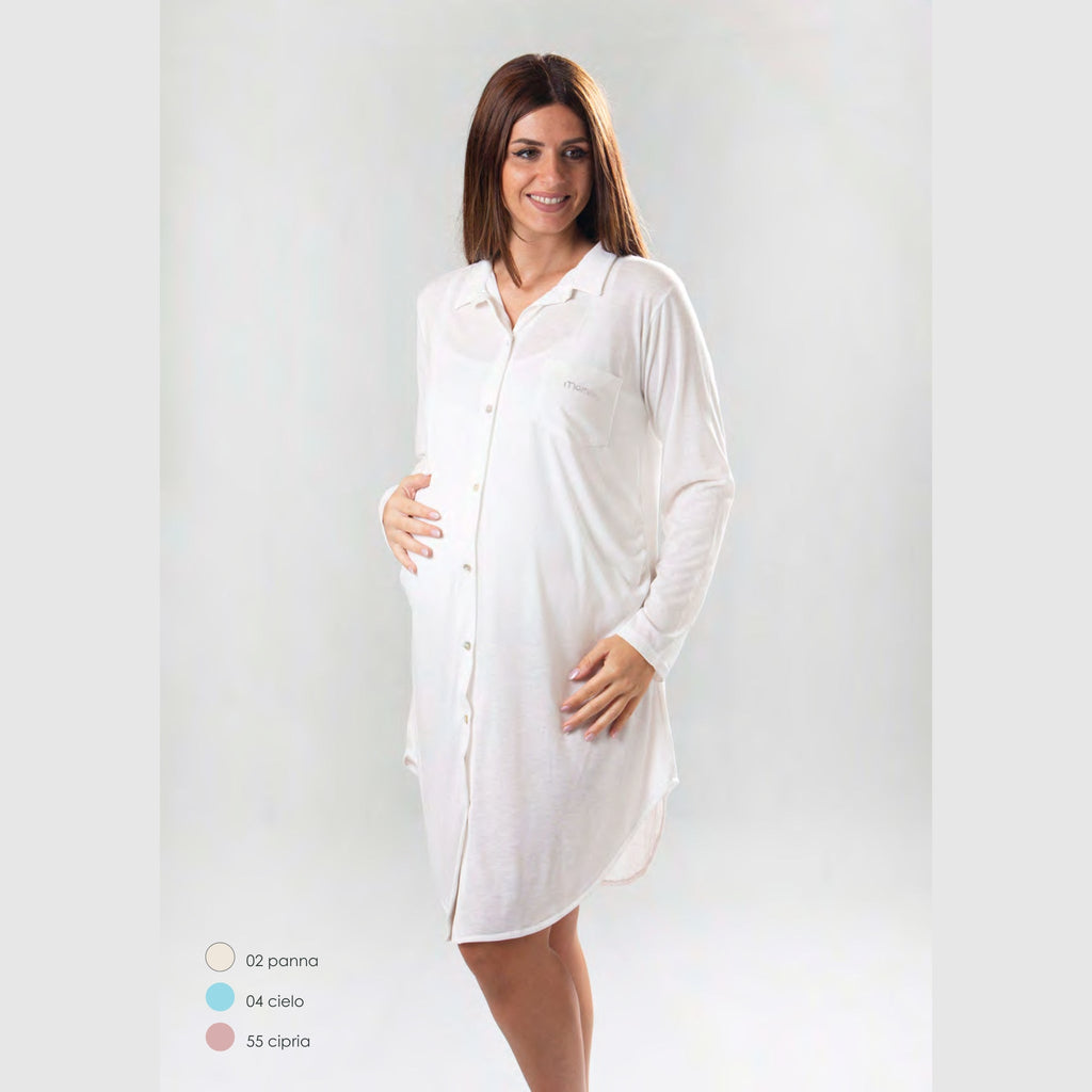 Linea Mamina  Camicia Da Notte Manica Lunga Aperta Avanti In Puro Cotone  Art. Z9318