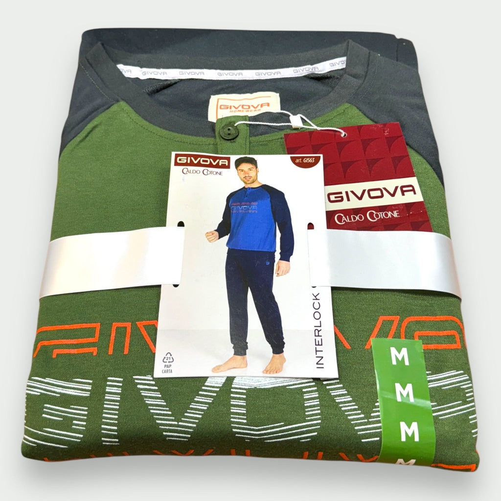 Givova - Pigiama Uomo Caldo Cotone Interlock 100% Cotone Maglia Con Ricamo Pantaloni Con Polsino Art. Gi563