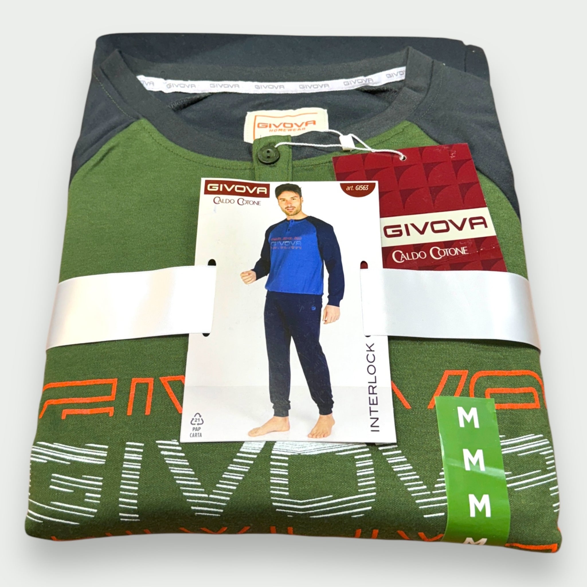 Givova - Pigiama Uomo Caldo Cotone Interlock 100% Cotone Maglia Con Ricamo Pantaloni Con Polsino Art. Gi563