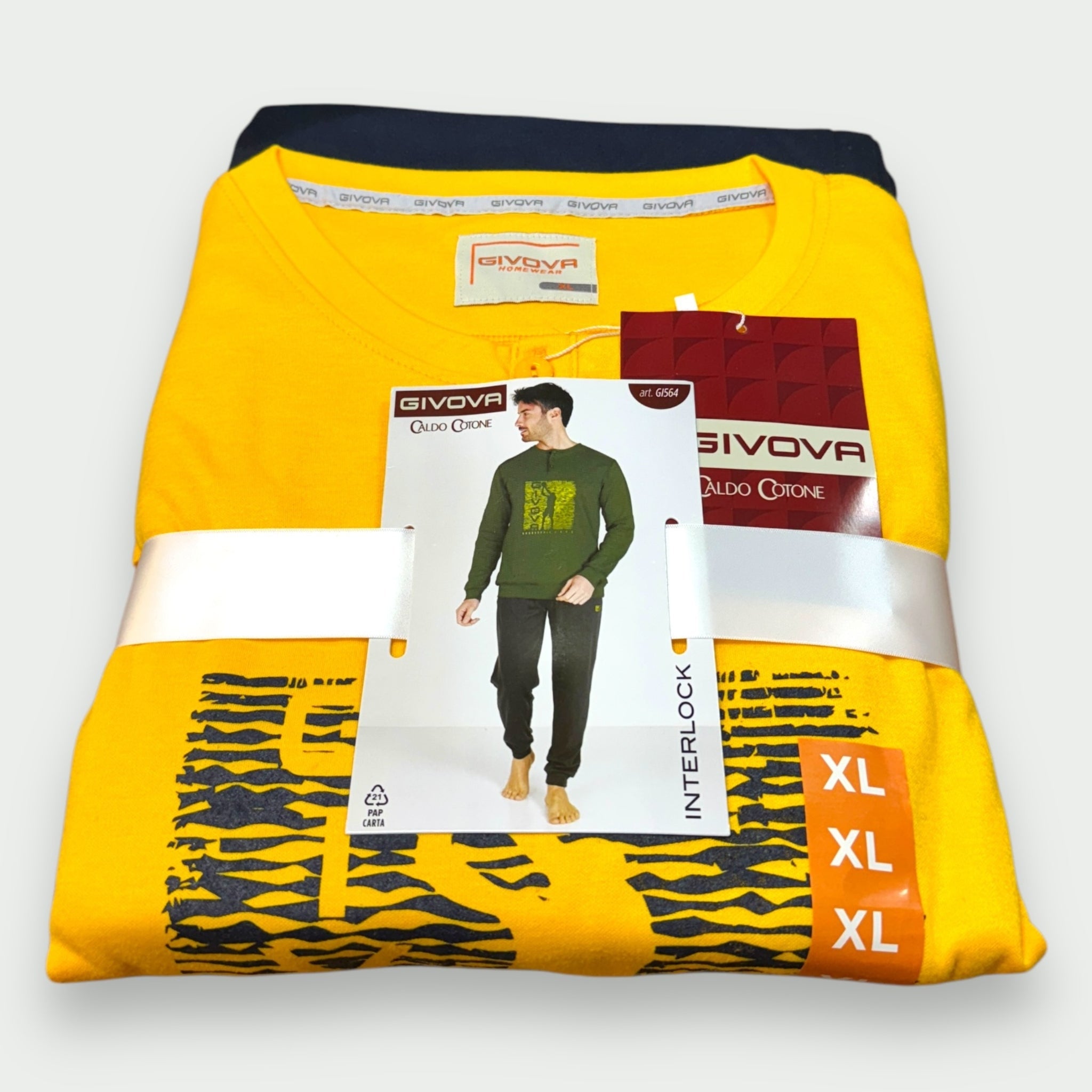 Givova - Pigiama Uomo Caldo Cotone Interlock 100% Cotone Maglia Con Ricamo Pantaloni Con Polsino Art. Gi564