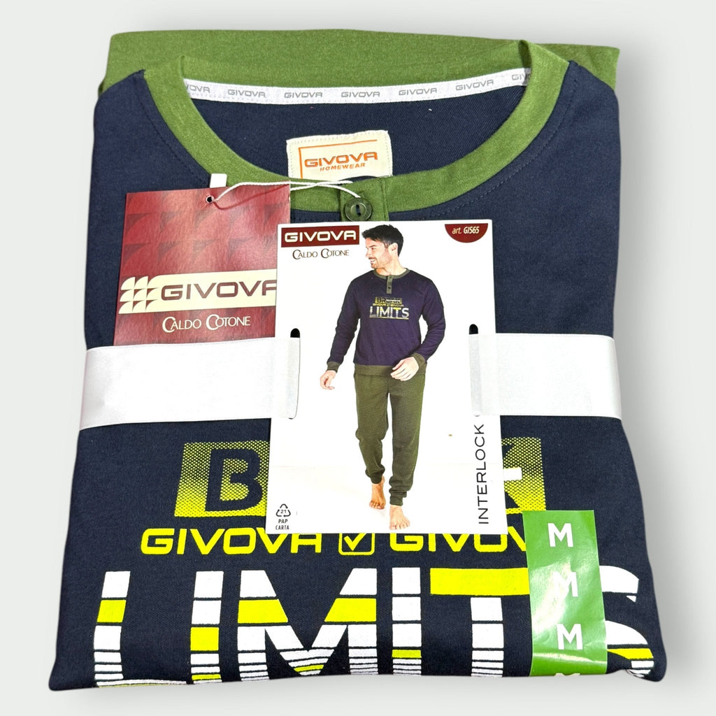 Givova - Pigiama Uomo Caldo Cotone Interlock 100% Cotone Maglia Con Ricamo Pantaloni Con Polsino Art. Gi565