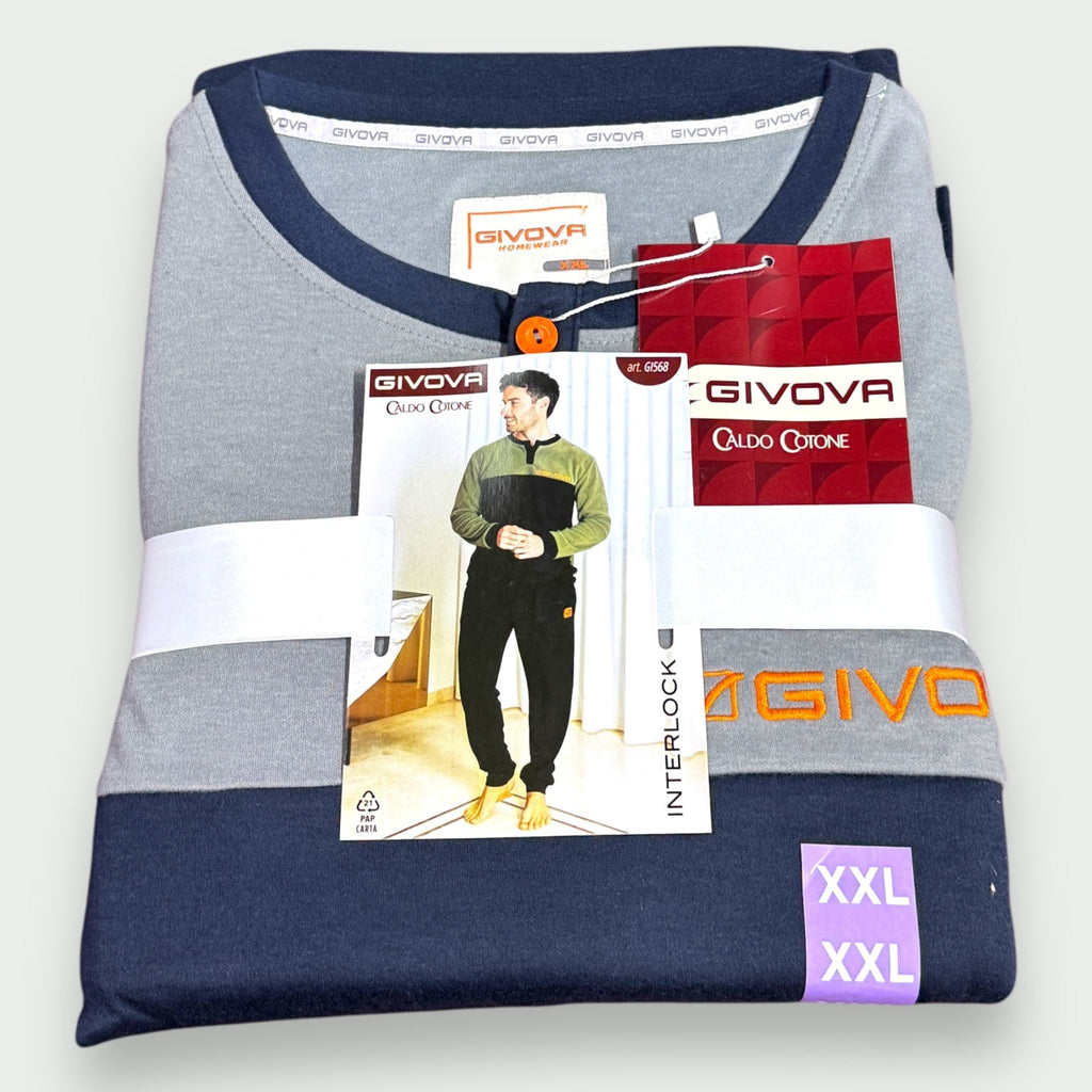Givova - Pigiama Uomo Caldo Cotone Interlock 100% Cotone Maglia Con Ricamo Pantaloni Con Polsino Art. Gi568