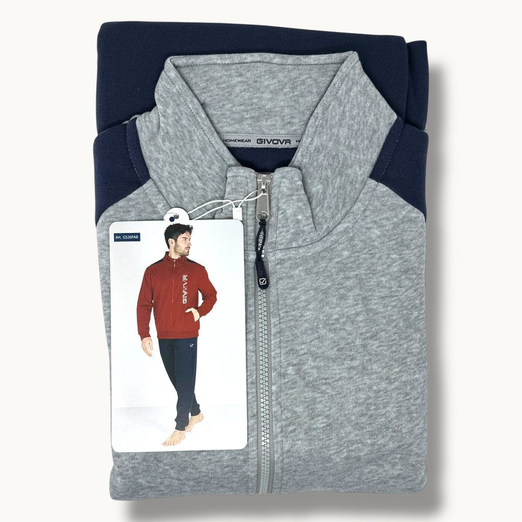 Givova Fitness Uomo Tuta In Felpa Full Zip Bicolore Pantalone Con Tasche Stampata Art. G526fab