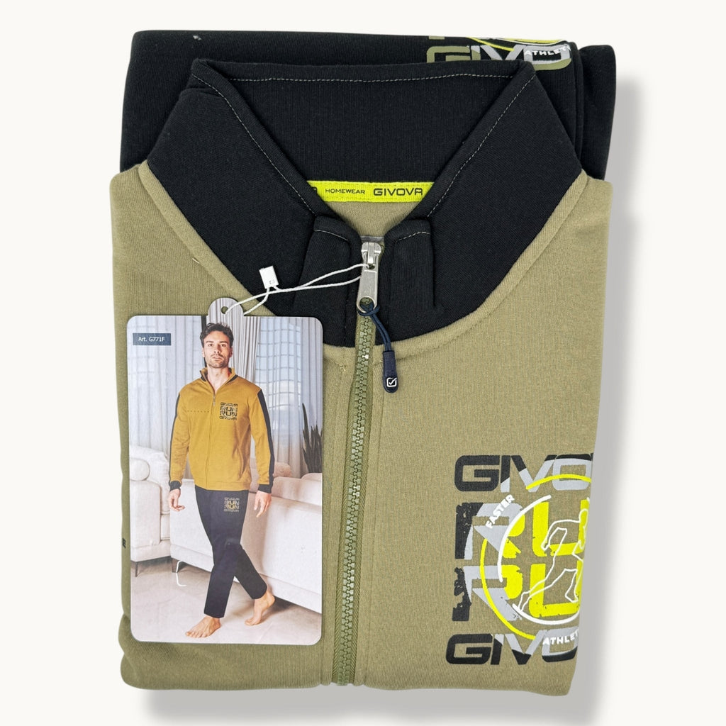 Givova Fitness Uomo Tuta In Felpa Full Zip Bicolore  Pantalone Con Tasche E Coulisse Art. G771f