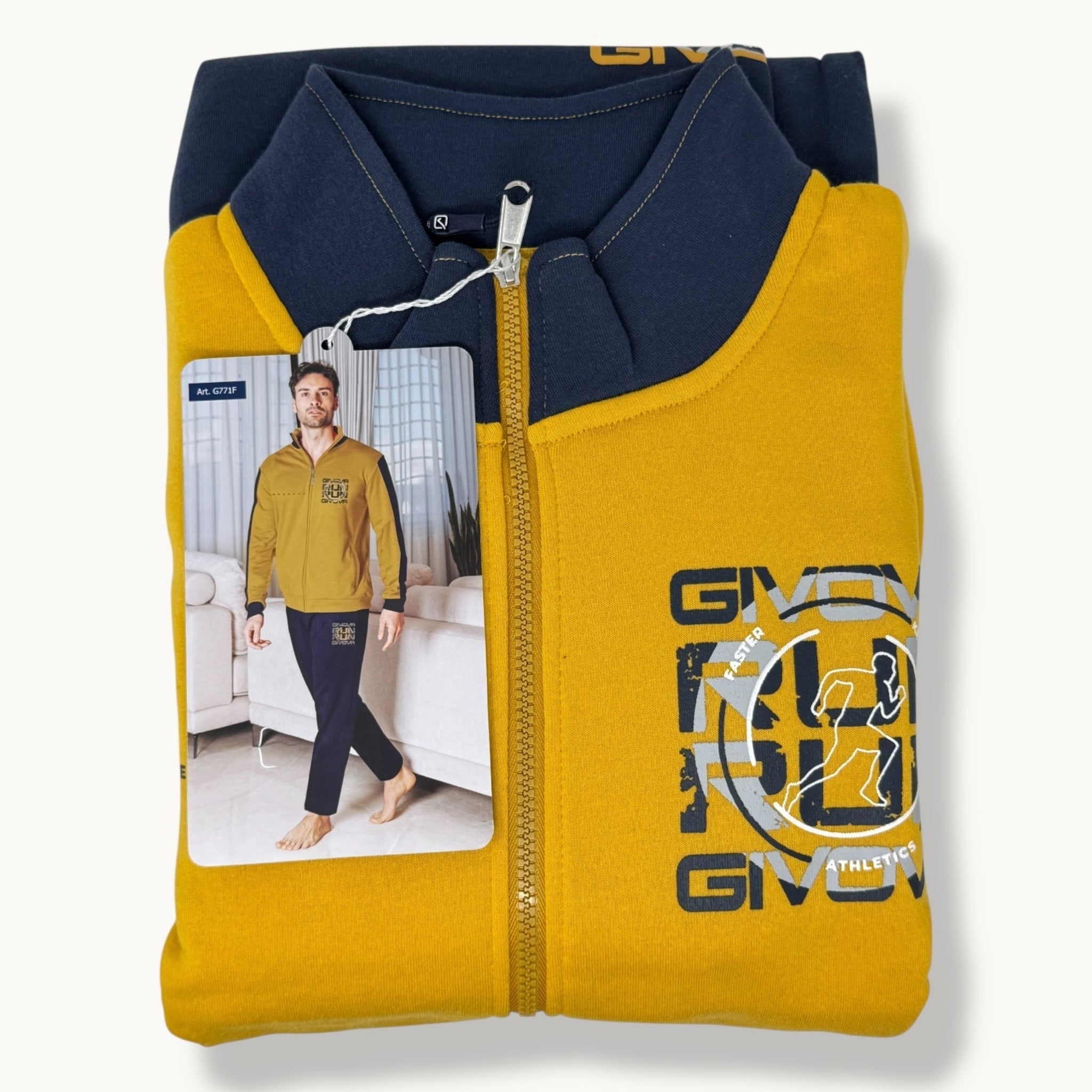 Givova Fitness Uomo Tuta In Felpa Full Zip Bicolore  Pantalone Con Tasche E Coulisse Art. G771f