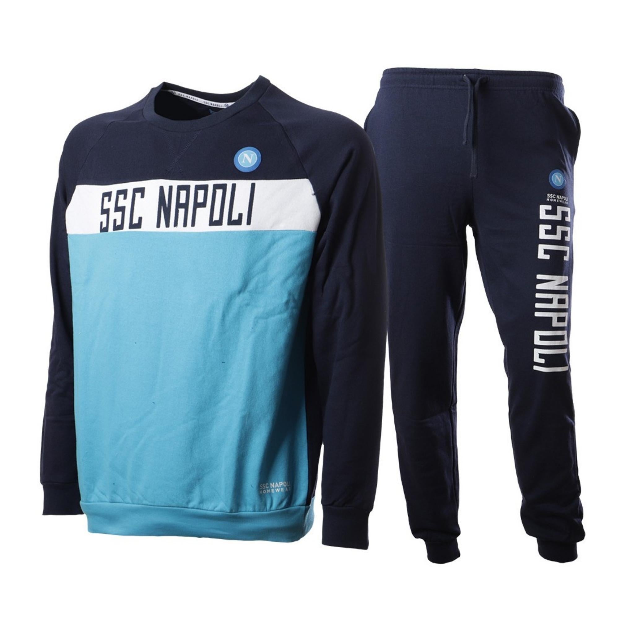 Ssc Napoli - Tuta Da Bambino Del Napoli In French Terry Con Elastico In Vita E Zip Intera Art.ncf013zb