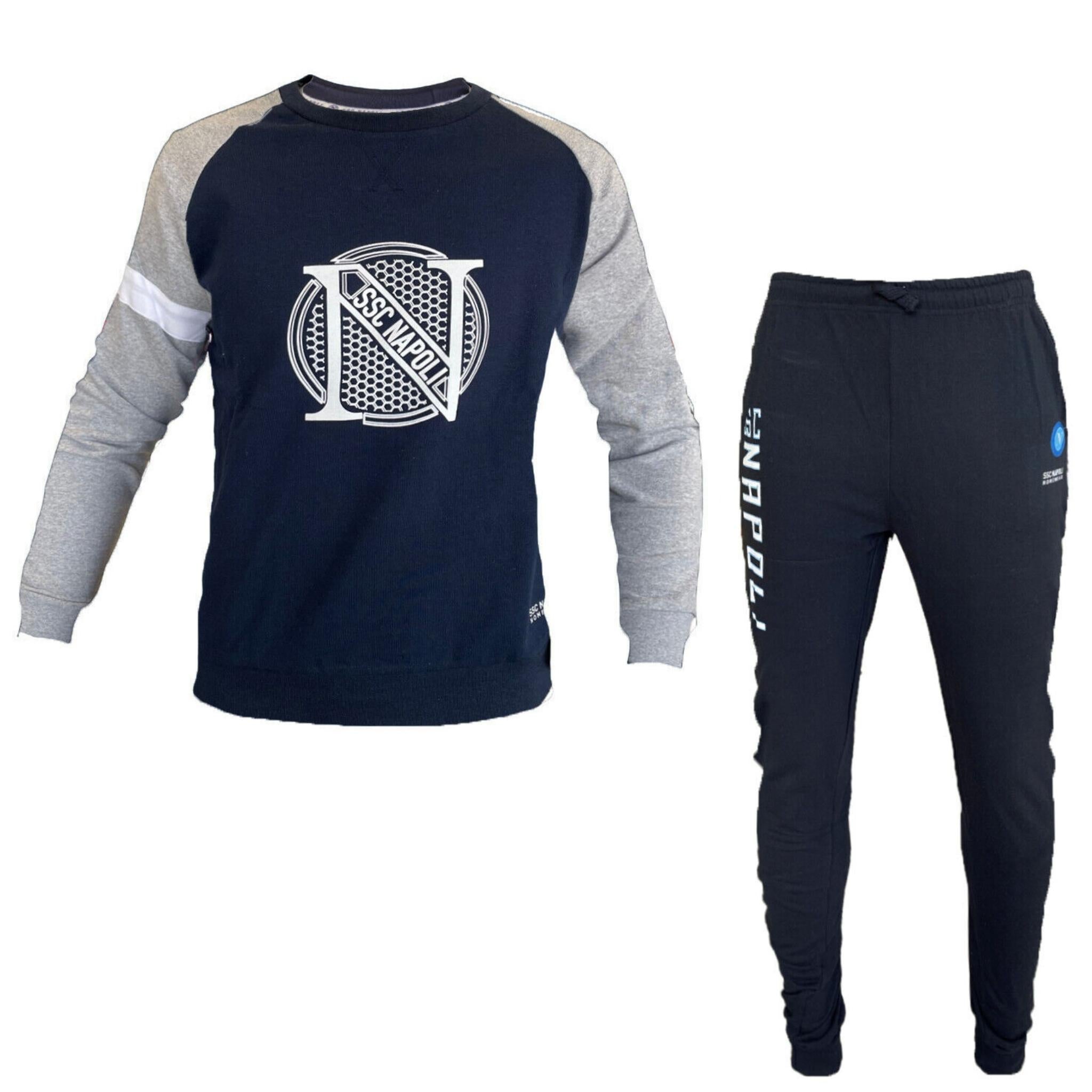 Ssc Napoli Calcio Completo Bimbo Lungo Serafino In Jersey 100% Cotone Con Stampa Blu Azzurro Art.ncj002zb
