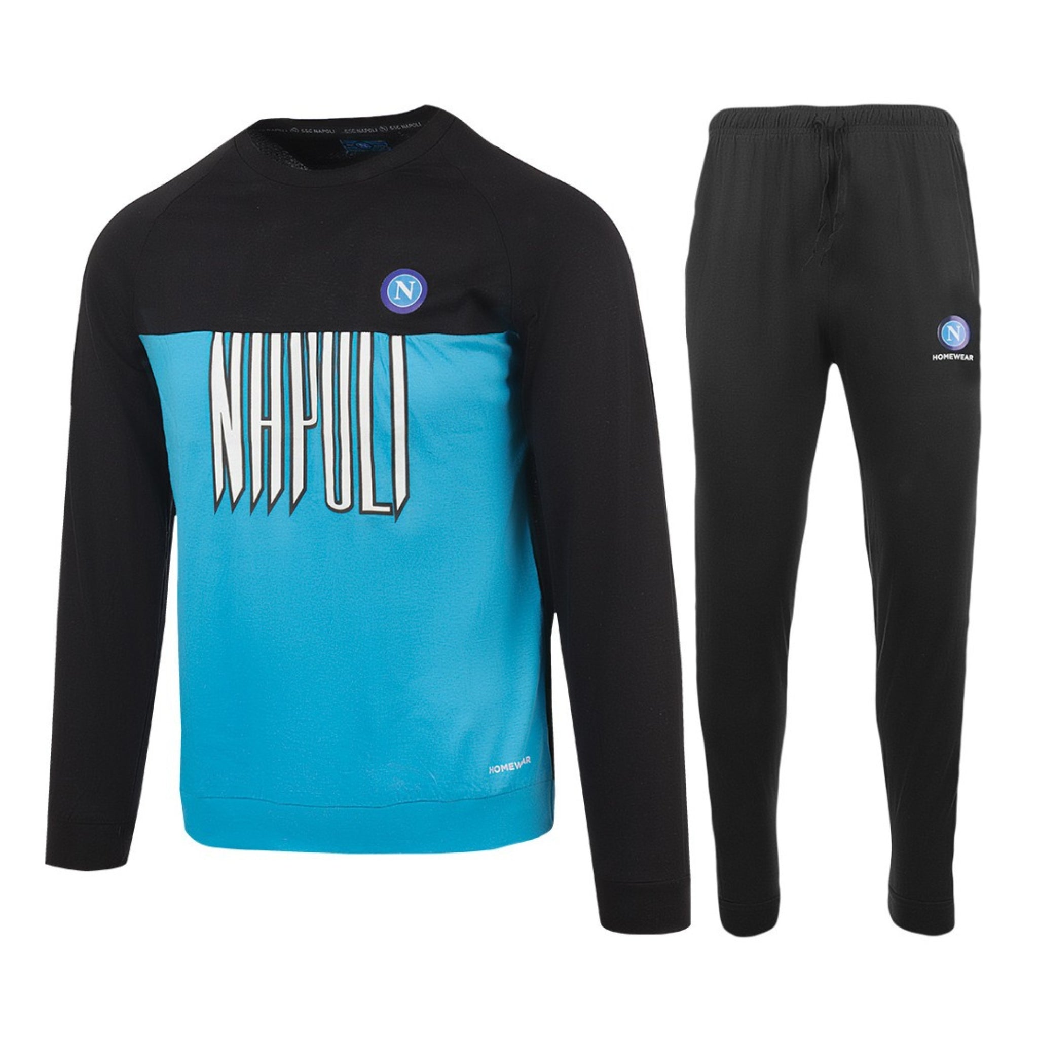 Ssc Napoli Calcio Completo Bimbo Lungo Girocollo In Jersey 100% Cotone Con Stampa Blu Nero Art. Ncj005zb
