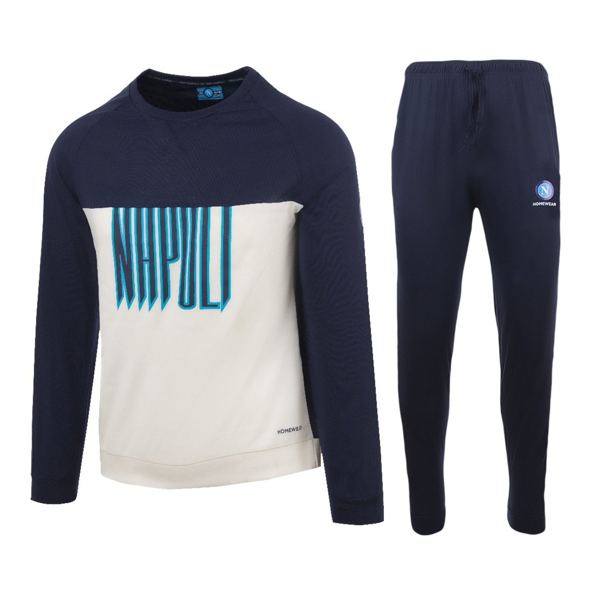Ssc Napoli Calcio Completo Ragazzo Lungo Girocollo In Jersey 100% Cotone Con Stampa Blu Nero (chiarimento Taglie In Descrizione)
