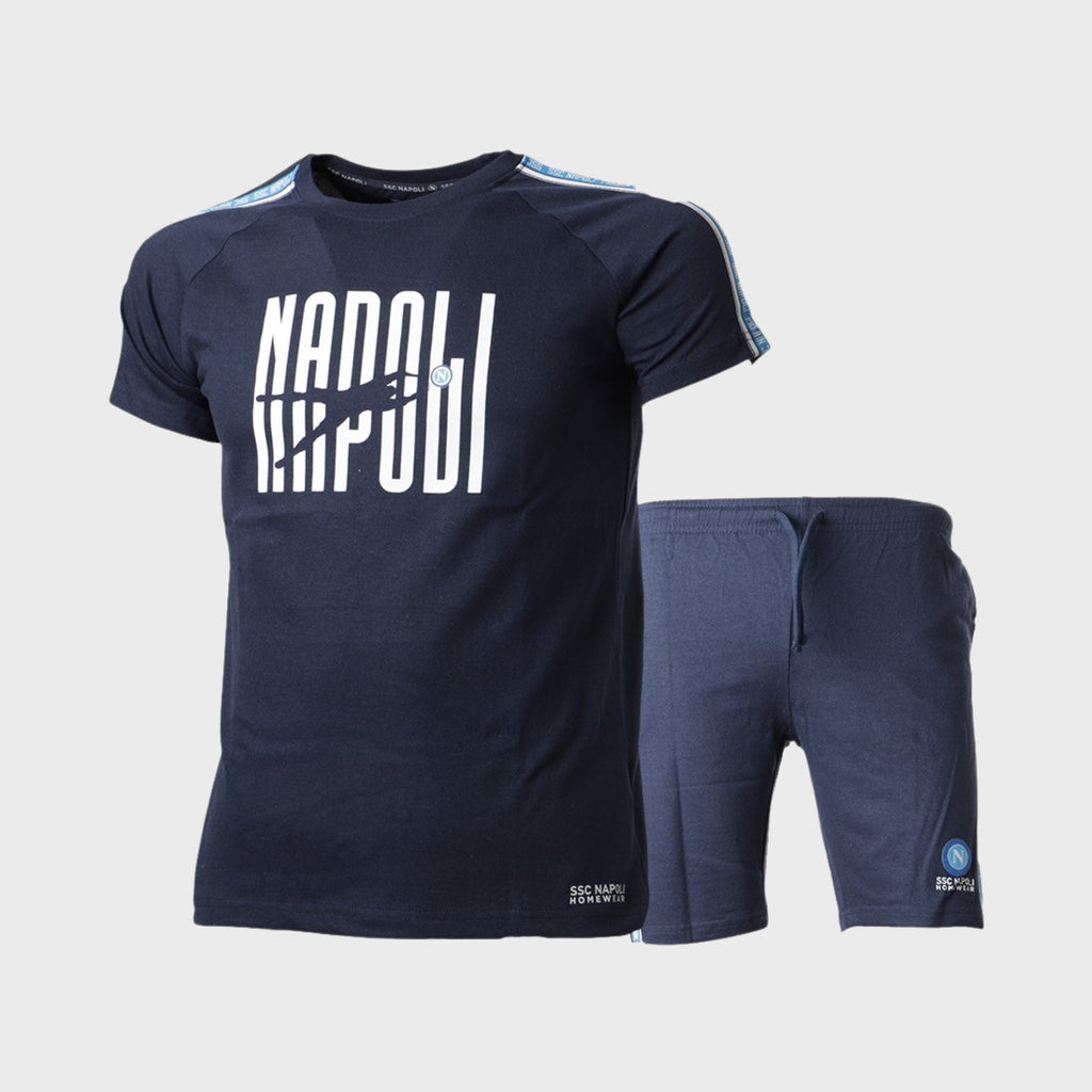Ssc Napoli - Completino Uomo Del Napoli In Cotone - Maglietta Cotone Jersey E Pantaloncino French Terry