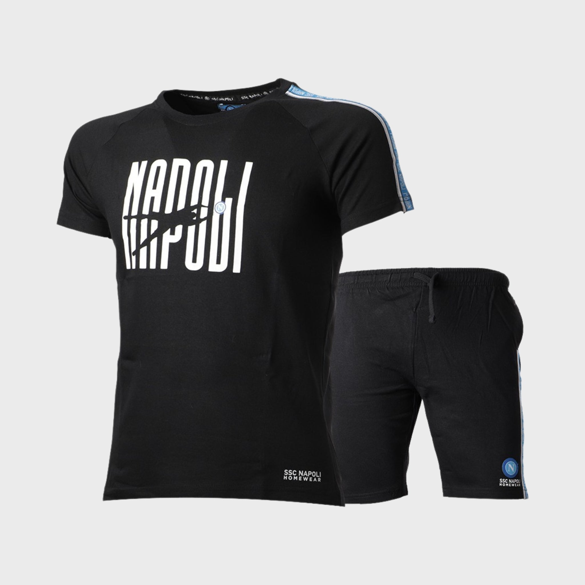 Ssc Napoli - Completino Uomo Del Napoli In Cotone - Maglietta Cotone Jersey E Pantaloncino French Terry