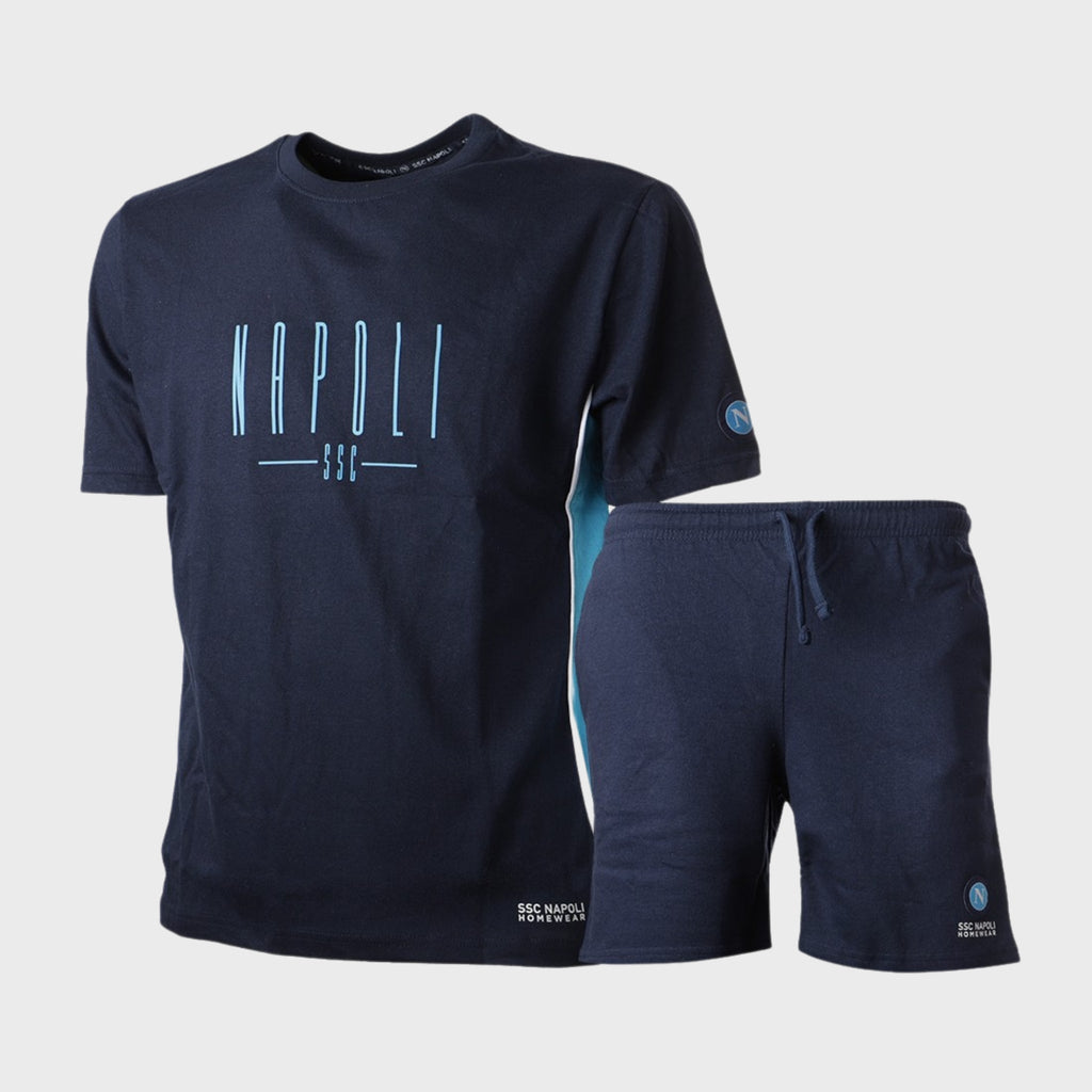 Ssc Napoli - Completino Uomo Del Napoli In Cotone - Maglietta Cotone Jersey E Pantaloncino French Terry Art. Ncf103