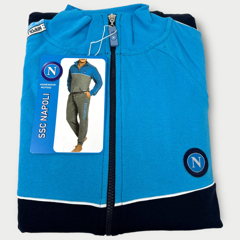 Ssc Napoli - Tuta Da Uomo Del Napoli In French Terry Con Elastico In Vita E Zip Intera