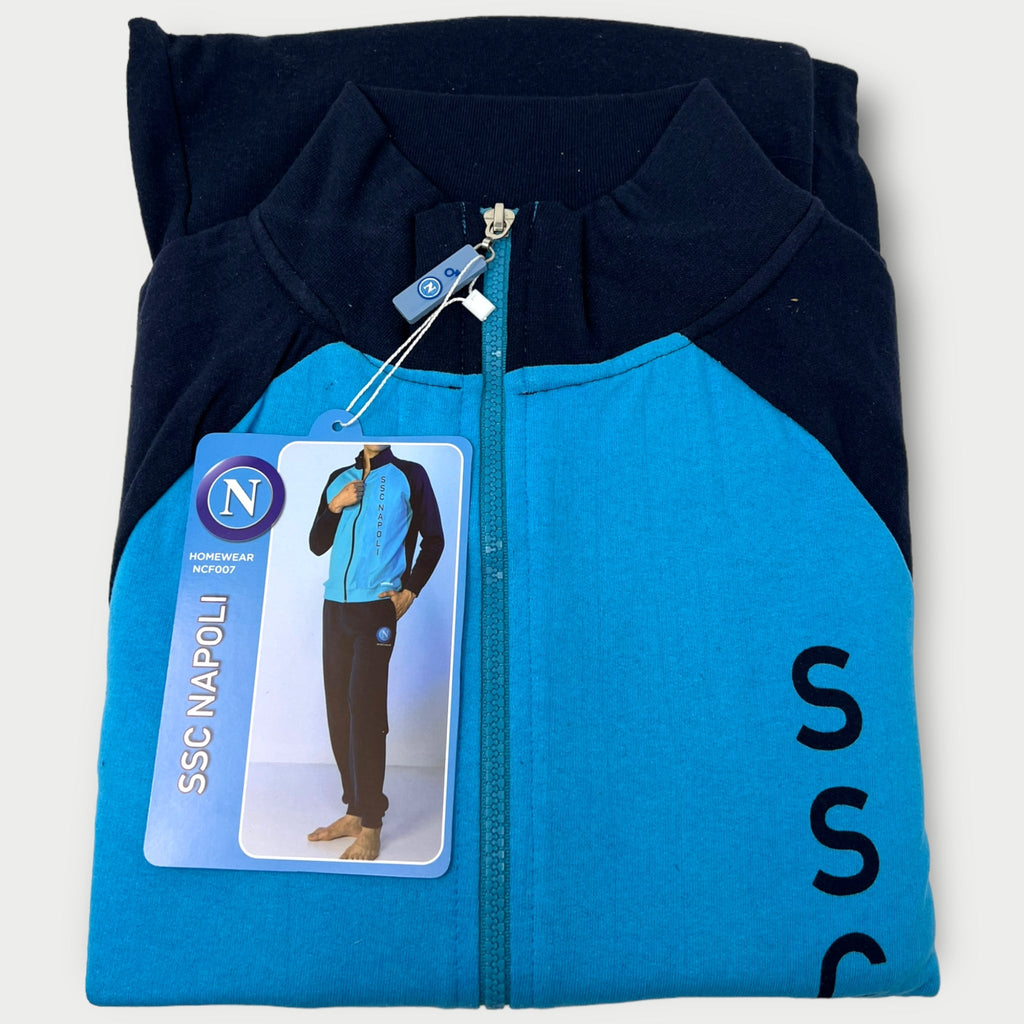 Ssc Napoli Calcio - Tuta Da Uomo Zip Intera Con Polsini E Elastico Alla Caviglia In Cotone Felpato French Terry