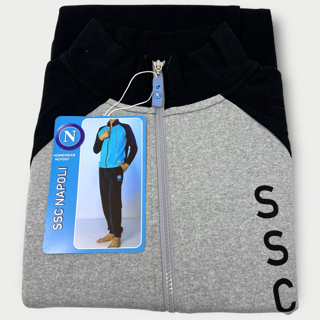Ssc Napoli Calcio - Tuta Da Uomo Zip Intera Con Polsini E Elastico Alla Caviglia In Cotone Felpato French Terry