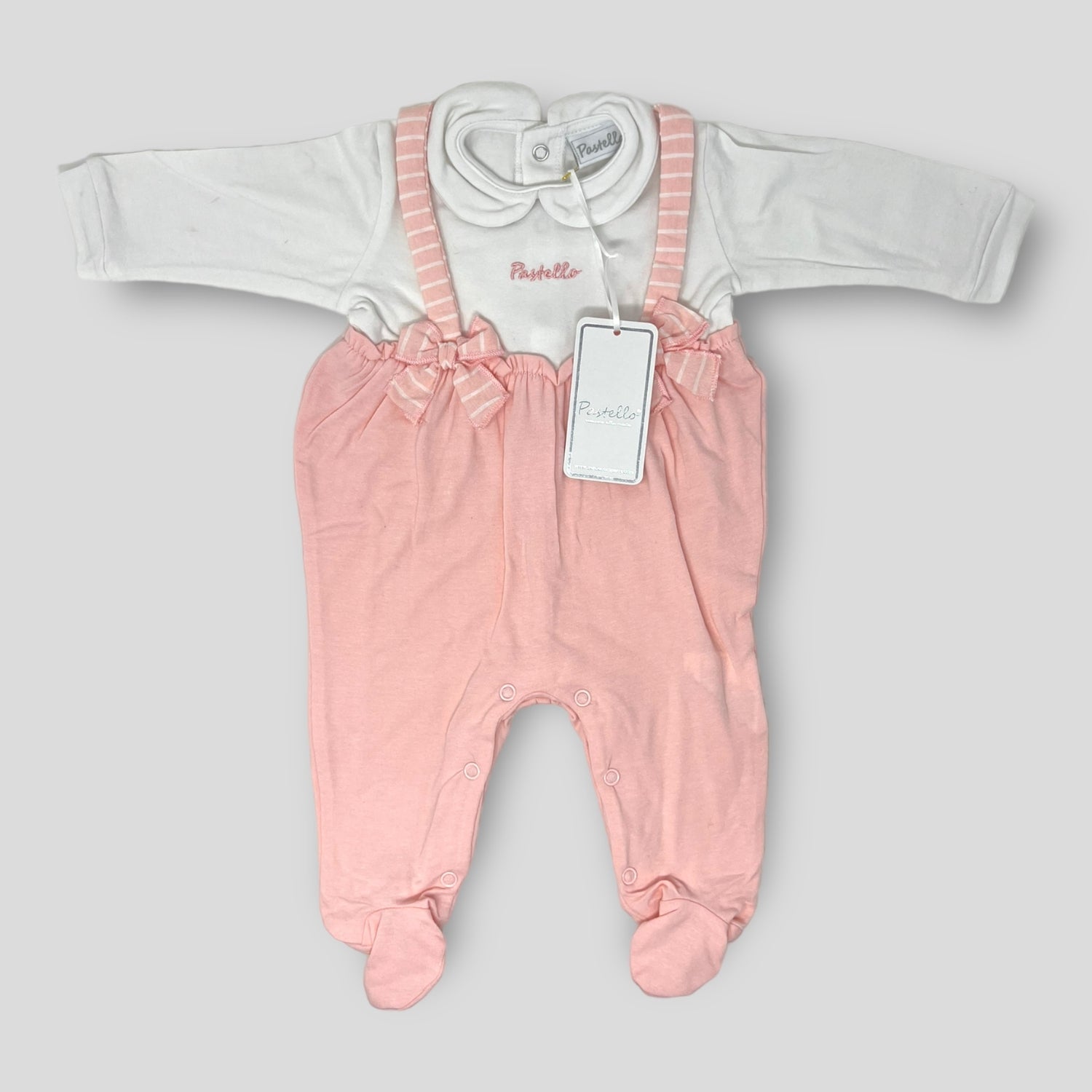 Pastello Tutina Lunga Jersey Neonato In Puro Cotone Con Ricamo  Art. Tj40aa2