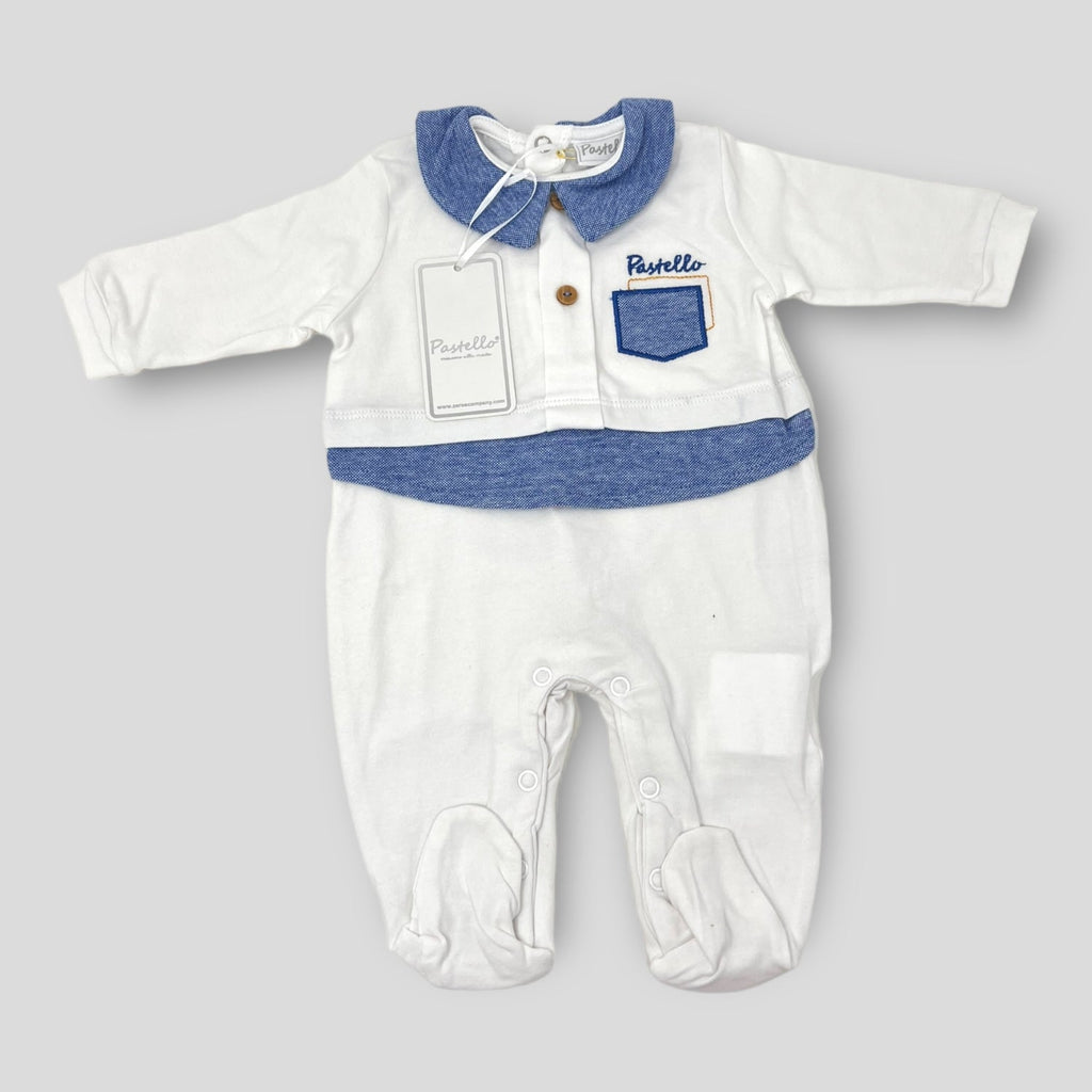Pastello Tutina Lunga Jersey Neonato In Puro Cotone Con Ricamo
