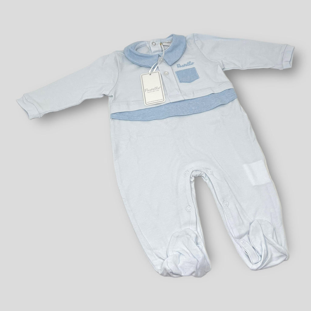 Pastello Tutina Lunga Jersey Neonato In Puro Cotone Con Ricamo