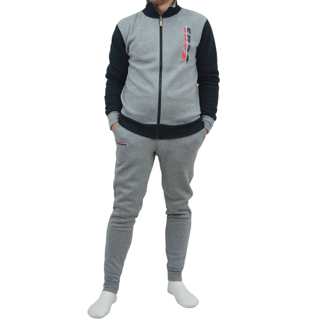 Zeus Tuta Uomo Full Zip In Felpa Pantalone Con Tasca E Elastico Alla Caviglia Blu Grigio Art.mz01