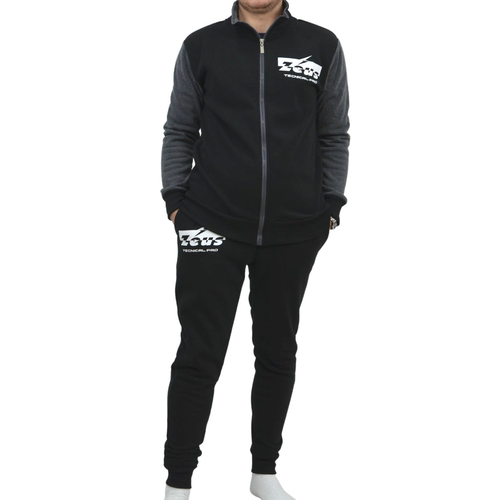 Zeus Tuta Uomo Full Zip In Felpa Pantalone Con Tasca E Elastico Alla Caviglia  Nero Grigio  Art.mz02