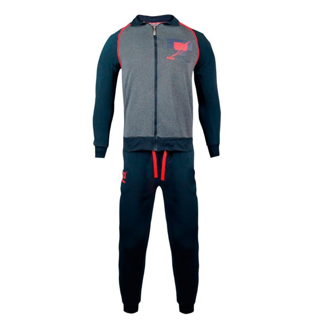 Zeus Tuta Uomo Full Zip In Felpa Pantalone Con Tasca E Elastico Alla Caviglia  Nero Blu  Art.mz04