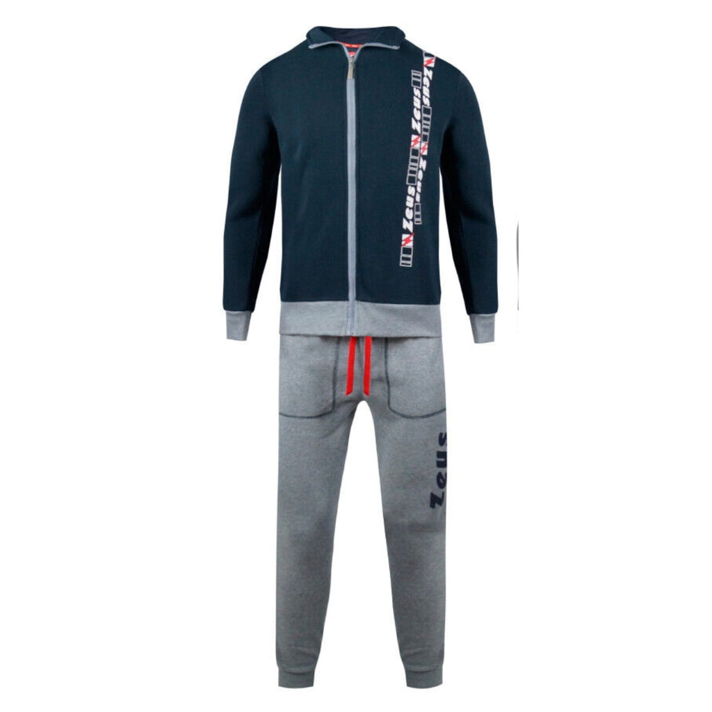 Zeus Tuta Uomo Full Zip In Felpa Pantalone Con Tasca E Elastico Alla Caviglia Blu Grigio  Art.mz05