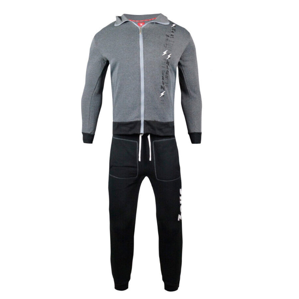Zeus Tuta Uomo Full Zip In Felpa Pantalone Con Tasca E Elastico Alla Caviglia Blu Grigio  Art.mz05