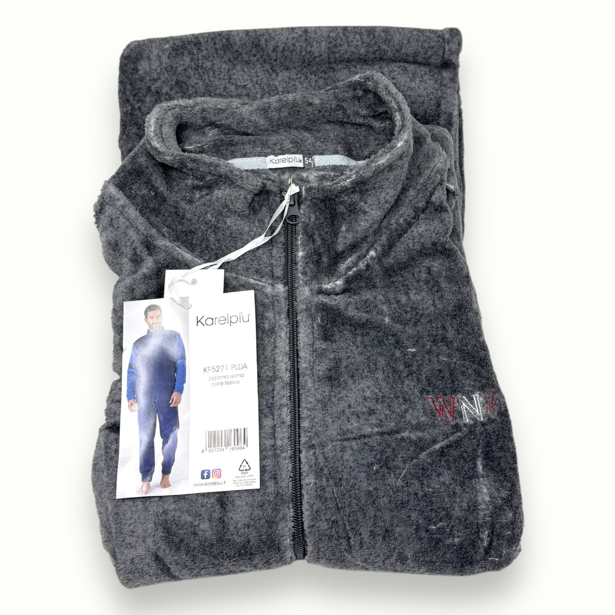Karel - Pigiama Uomo Full Zip In Caldo Coral Fleece Con Pantalone Con Polsini  Art. Kf5271
