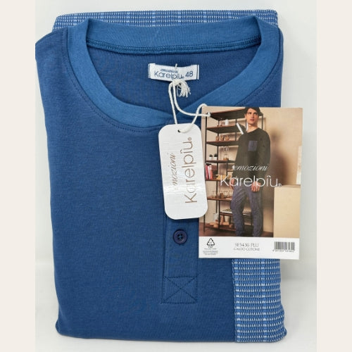 Karel Pigiama Uomo Serafino Con Taschino In Caldo Cotone Pantalone Fantasia Art. Se5436