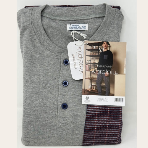 Karel Pigiama Uomo Serafino Con Taschino In Caldo Cotone Pantalone Fantasia Art. Se5436