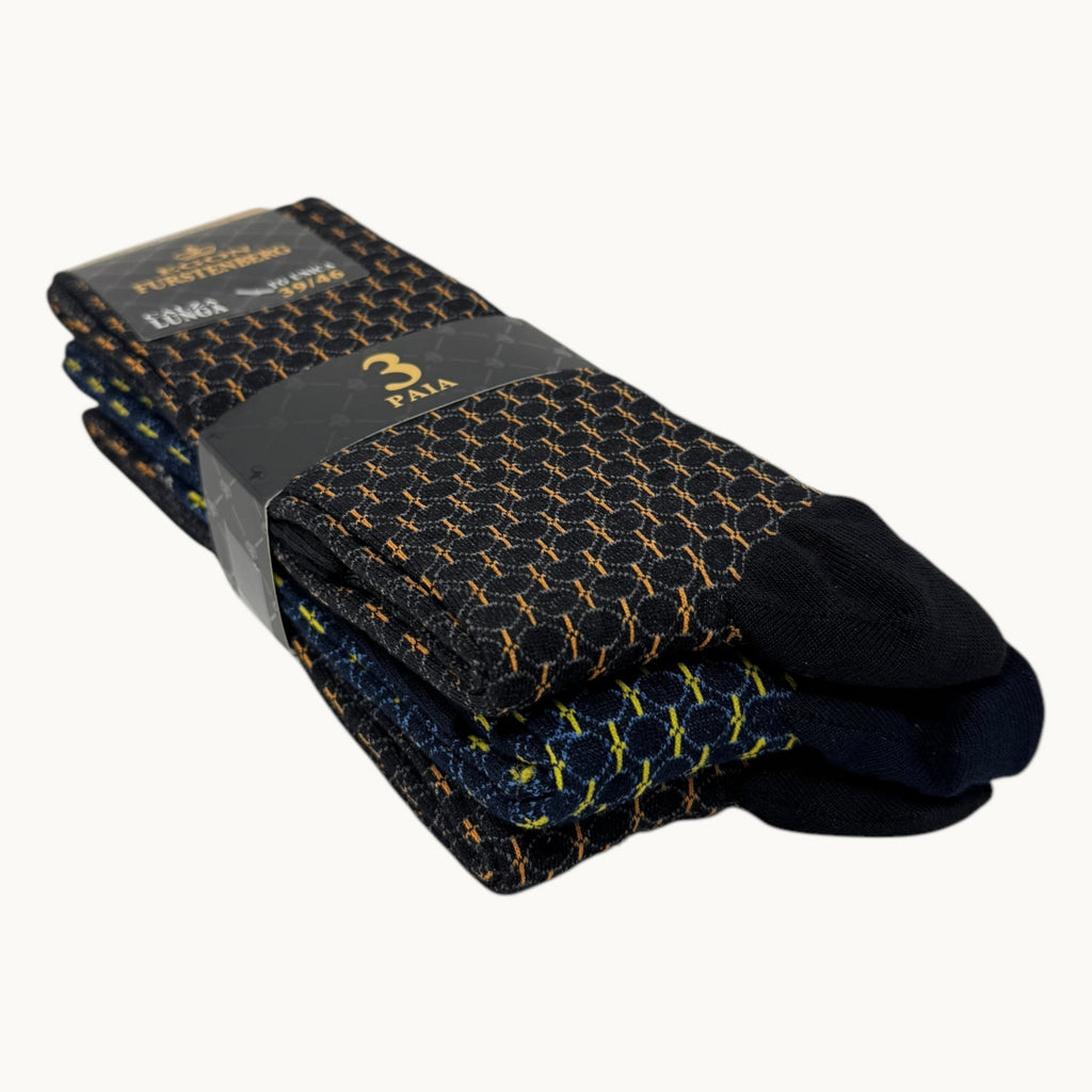 Egon Furstenberg - Pacco Da 3 Calze Uomo Lungo In Caldo Cotone 100% Fantasia (colori Assortiti) Art. Ef89l