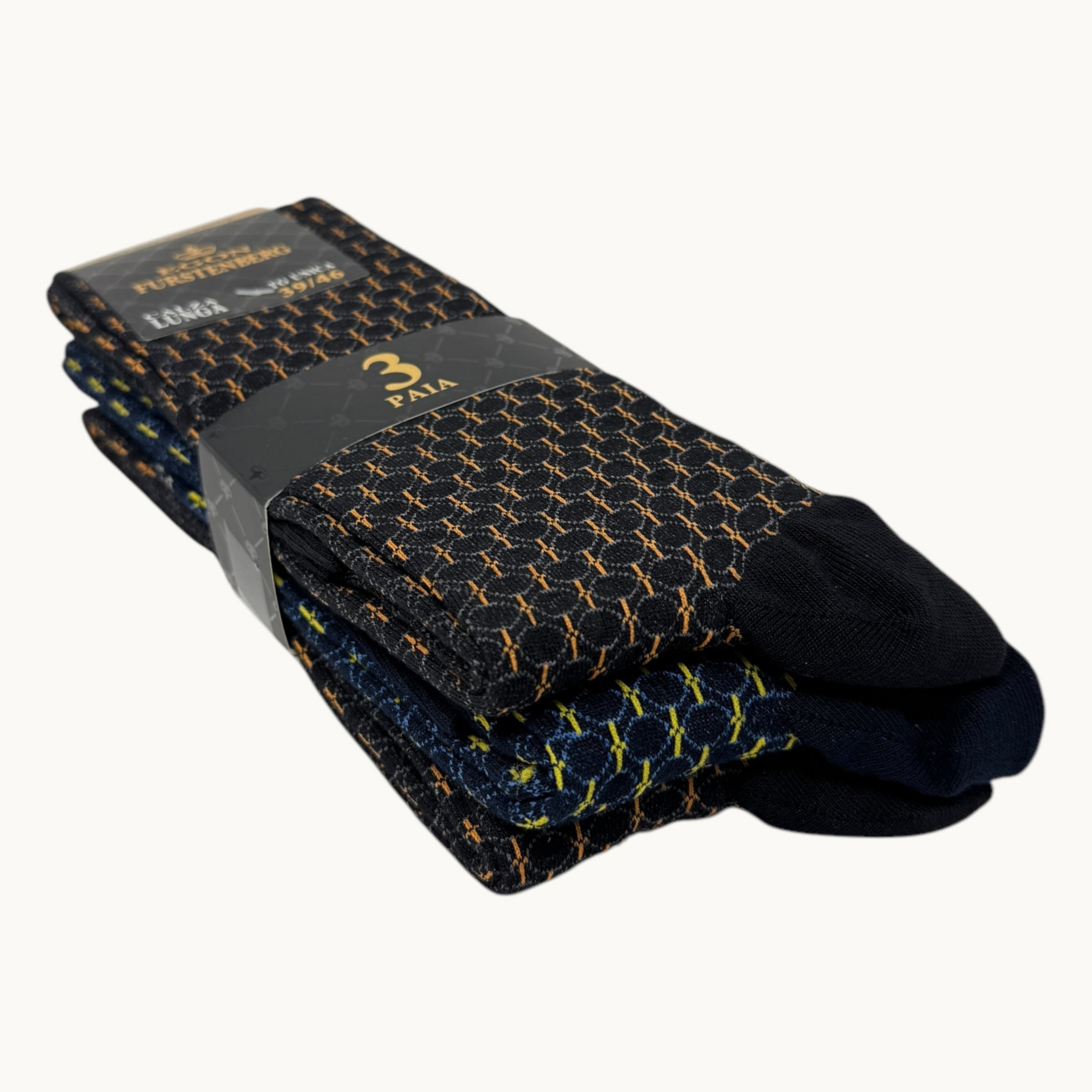 Egon Furstenberg - Pacco Da 3 Calze Uomo Lungo In Caldo Cotone 100% Fantasia (colori Assortiti) Art. Ef89l