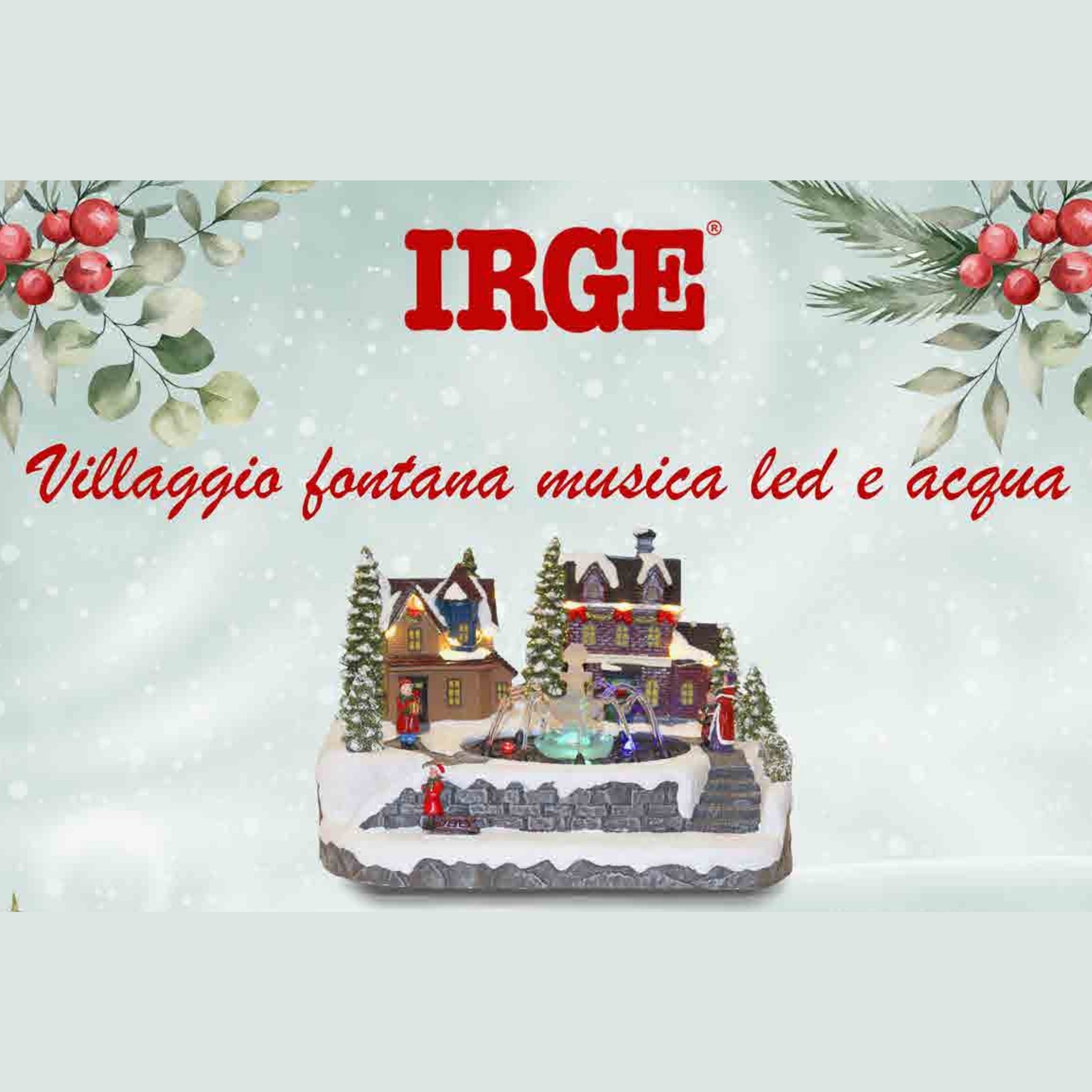 Irge Natale Villaggio Fontana Con Luci Led Carillon E Acqua Art. Ina61