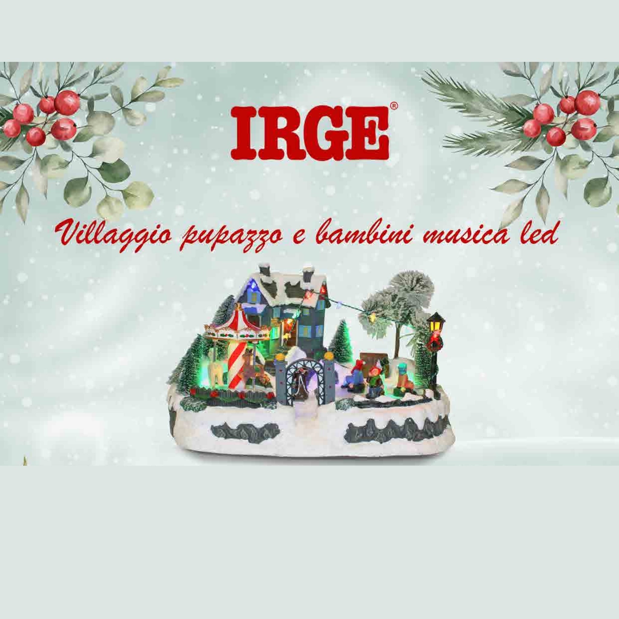 Irge Natale Villaggio Con Pupazzo E Bambini Con Luci Led E Carillon Movimento Circolare Art. Ina63