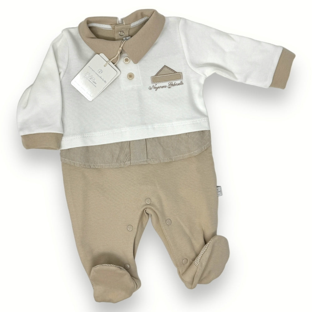 Nazareno Gabrielli - Tutina Neonato In Caldo Cotone 100% Con Ricamo E Applicazione  Ng2112-20