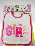 Roby Baby - 6 Pezzi Bavetta Media Spugna 100% Cotone Retro Pvc Chiusura/lacci Femminuccia Art. B6511l