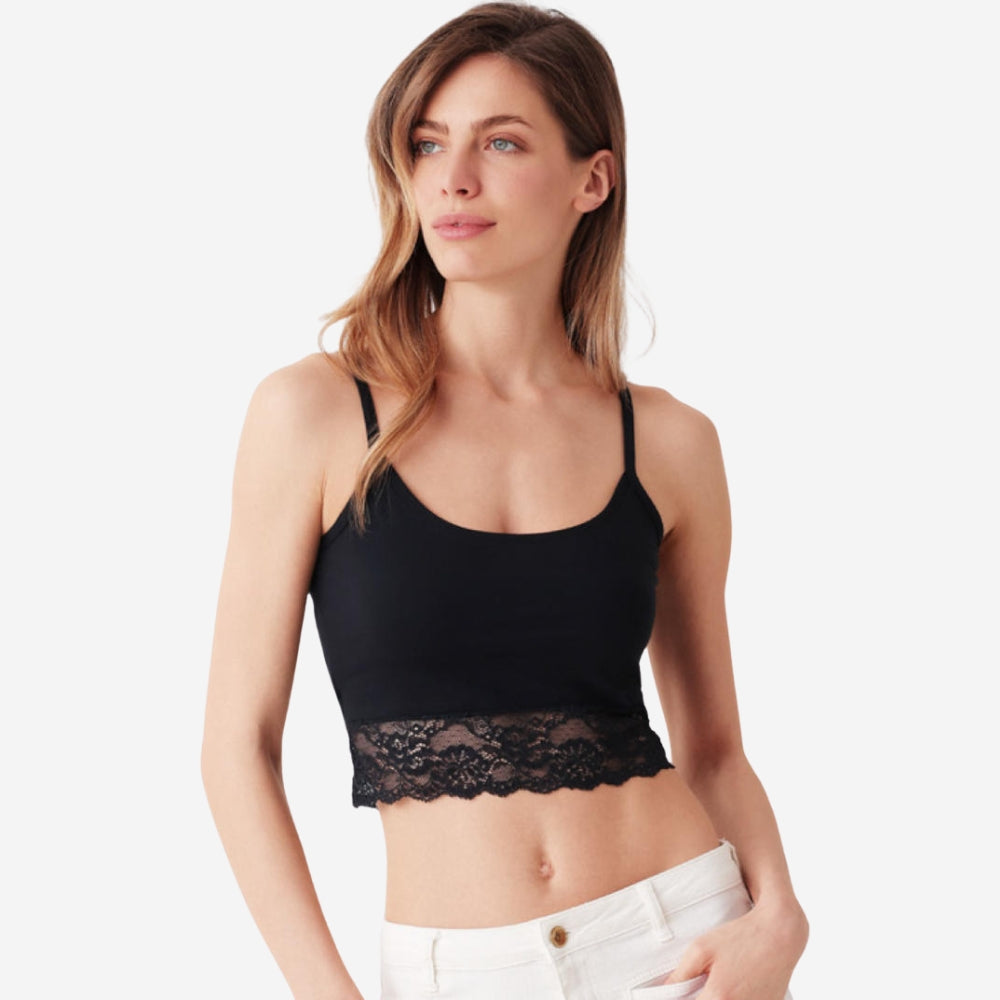 Cotonella - Top Canotta Donna Spalla Stretta Puro Cotone Bielastico Con Inserto In Pizzo Art. Gd192