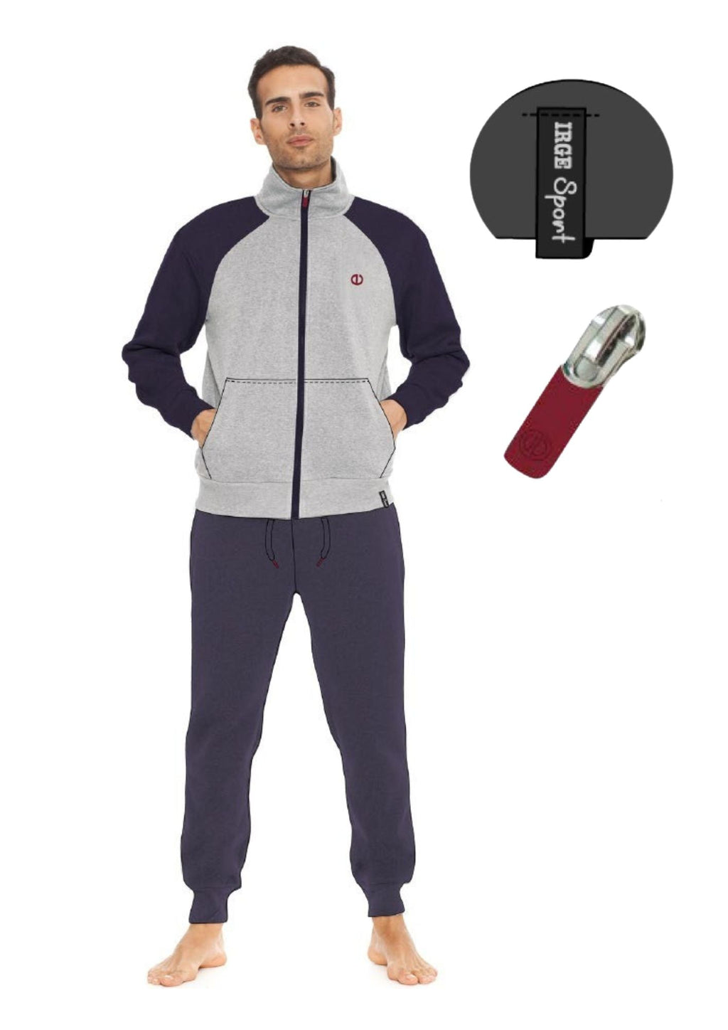 Irge Sport Tuta Uomo In Felpa Aperta Avanti Pantalone Con Tasche E Coulisse  Art. Gcm64