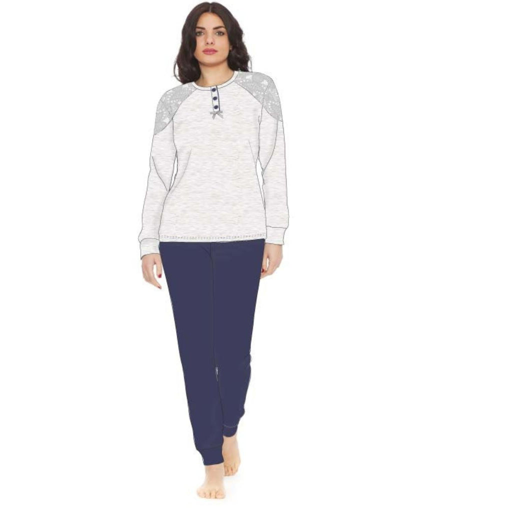 Irge Woman -pigiama Donna In Caldo Cotone 100% Serafino 3 Bottoni Con Inserto In Pizzo  Art. Mi1418