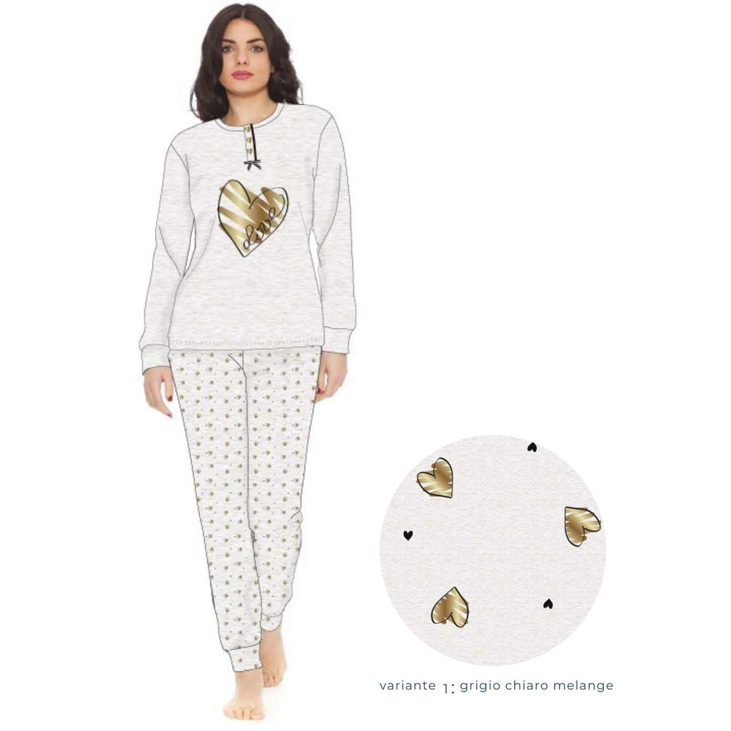 Irge Woman -pigiama Donna In Caldo Cotone 100% Serafino 3 Bottoni Con Stampa  Art. Mi1420