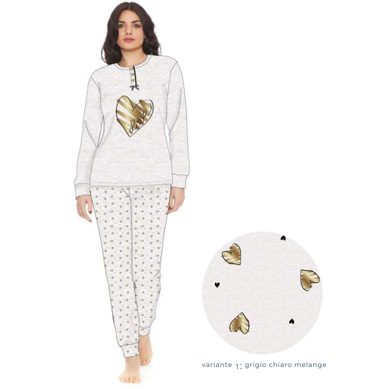 Irge Woman -pigiama Donna In Caldo Cotone 100% Serafino 3 Bottoni Con Stampa  Art. Mi1420
