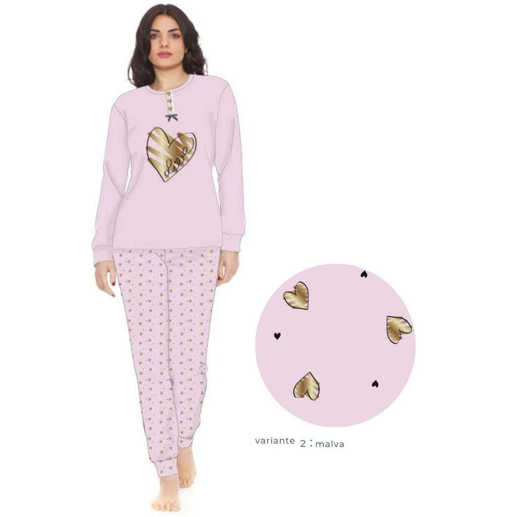 Irge Woman -pigiama Donna In Caldo Cotone 100% Serafino 3 Bottoni Con Stampa  Art. Mi1420