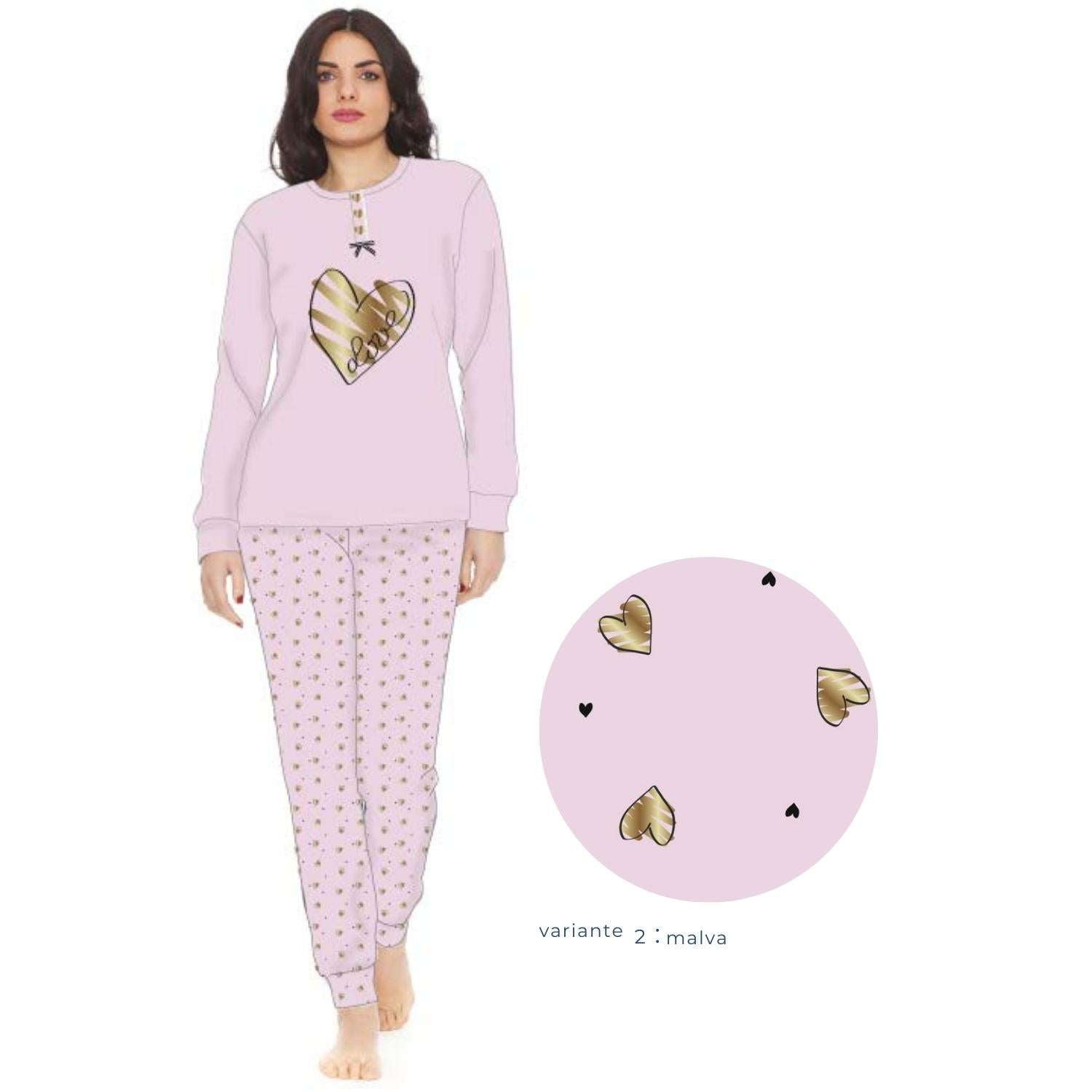 Irge Woman -pigiama Donna In Caldo Cotone 100% Serafino 3 Bottoni Con Stampa  Art. Mi1420