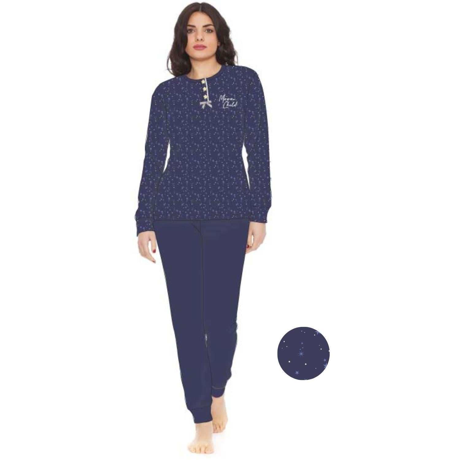 Irge Woman -pigiama Donna In Caldo Cotone 100% Serafino 3 Bottoni Stampato Con Ricamo  Art. Mi1423