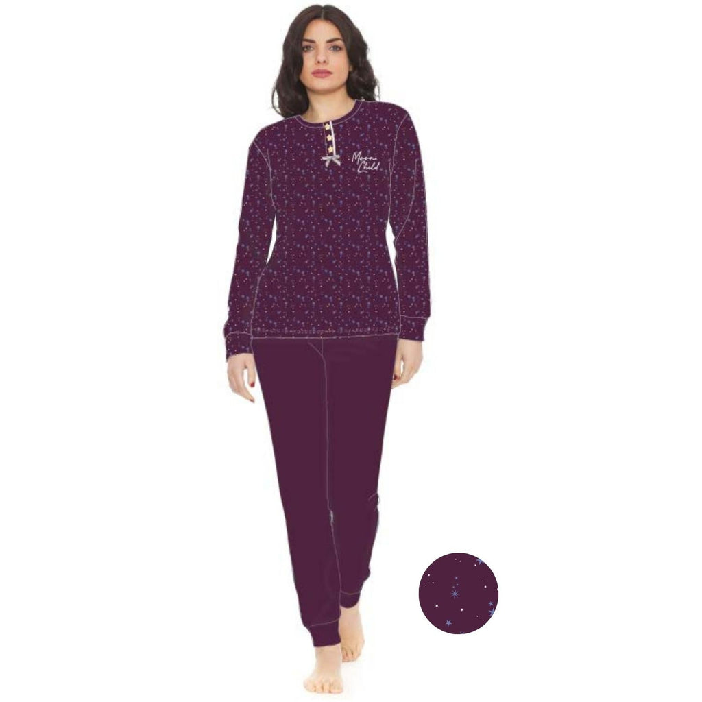 Irge Woman -pigiama Donna In Caldo Cotone 100% Serafino 3 Bottoni Stampato Con Ricamo  Art. Mi1423