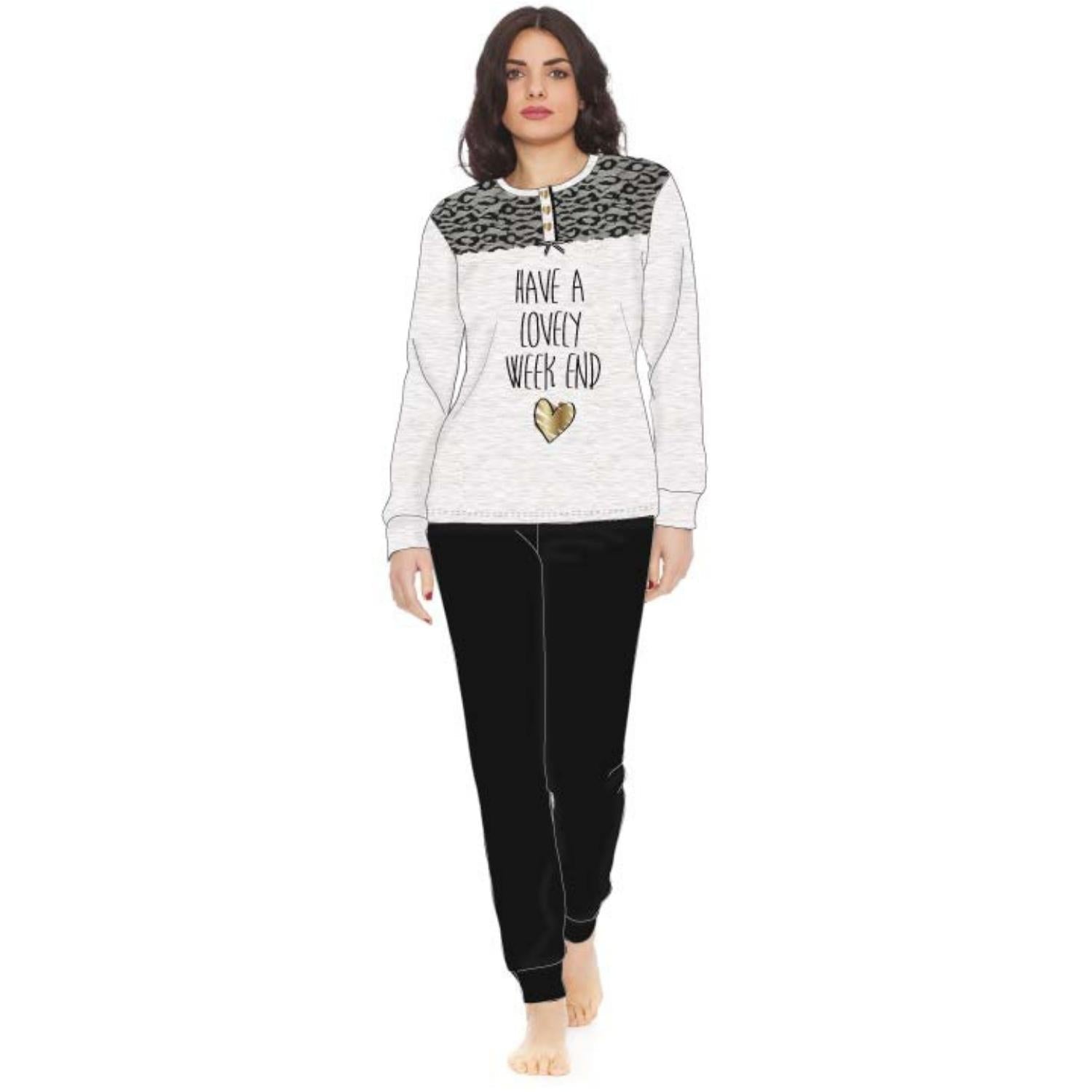 Irge Woman -pigiama Donna In Caldo Cotone 100% Serafino 3 Bottoni Con Inserto In Pizzo  Art. Mi1427