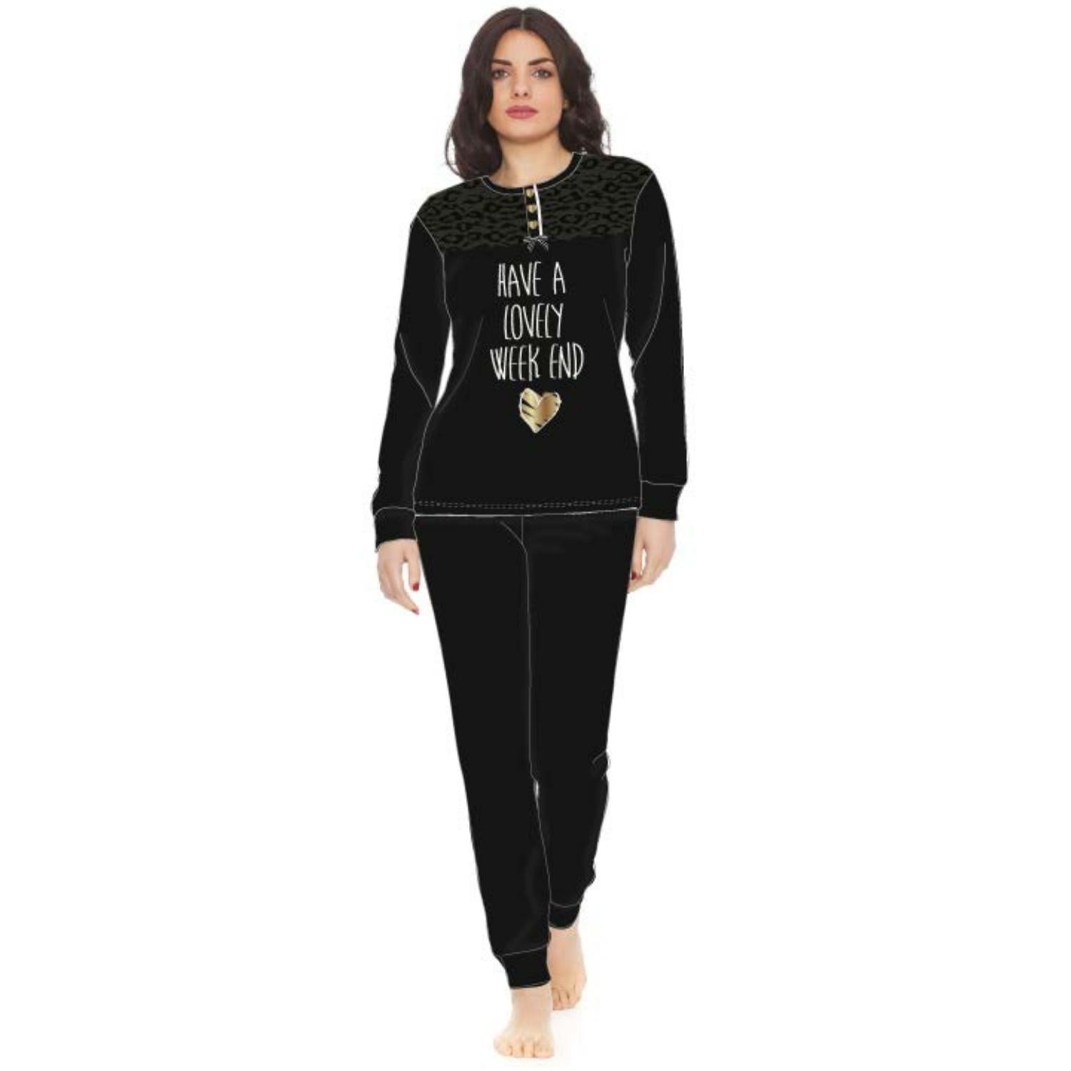 Irge Woman -pigiama Donna In Caldo Cotone 100% Serafino 3 Bottoni Con Inserto In Pizzo  Art. Mi1427