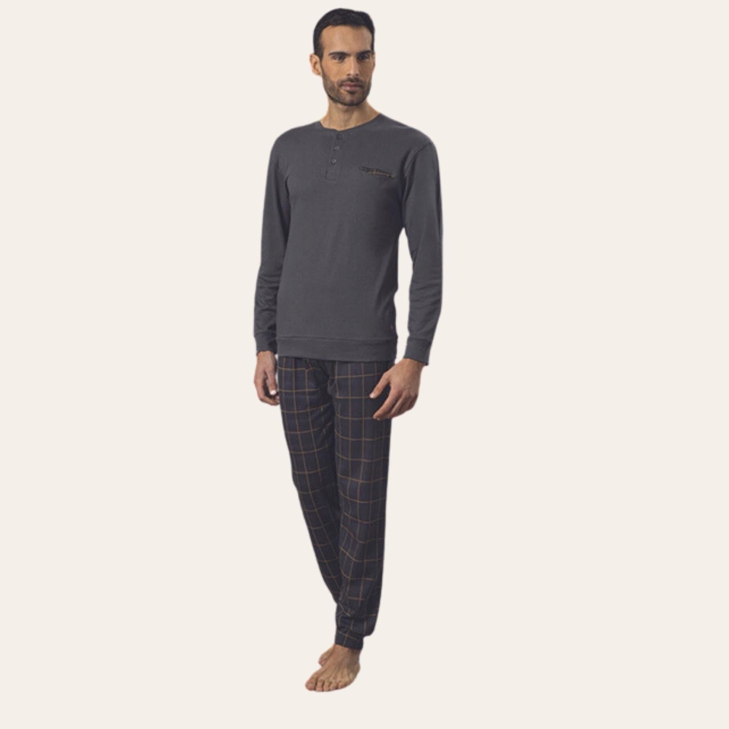 Irge Pigiama Uomo Serafino Caldo Cotone 100% Stampato Con Taschino  Art. Mi1364