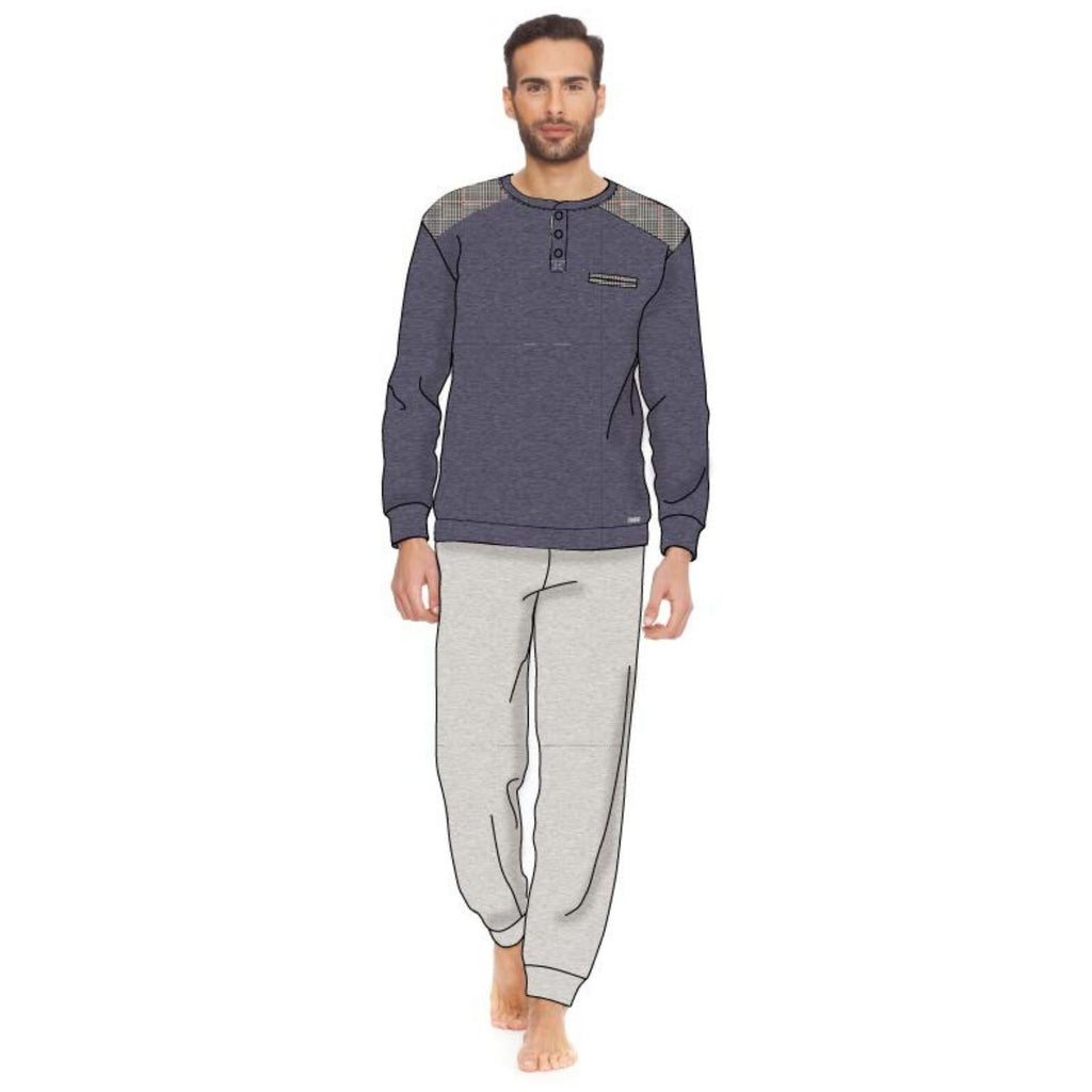 Irge Man -pigiama Uomo Caldo Cotone 100% Serafino 3 Bottoni Con Taschino  Art. Mi1366