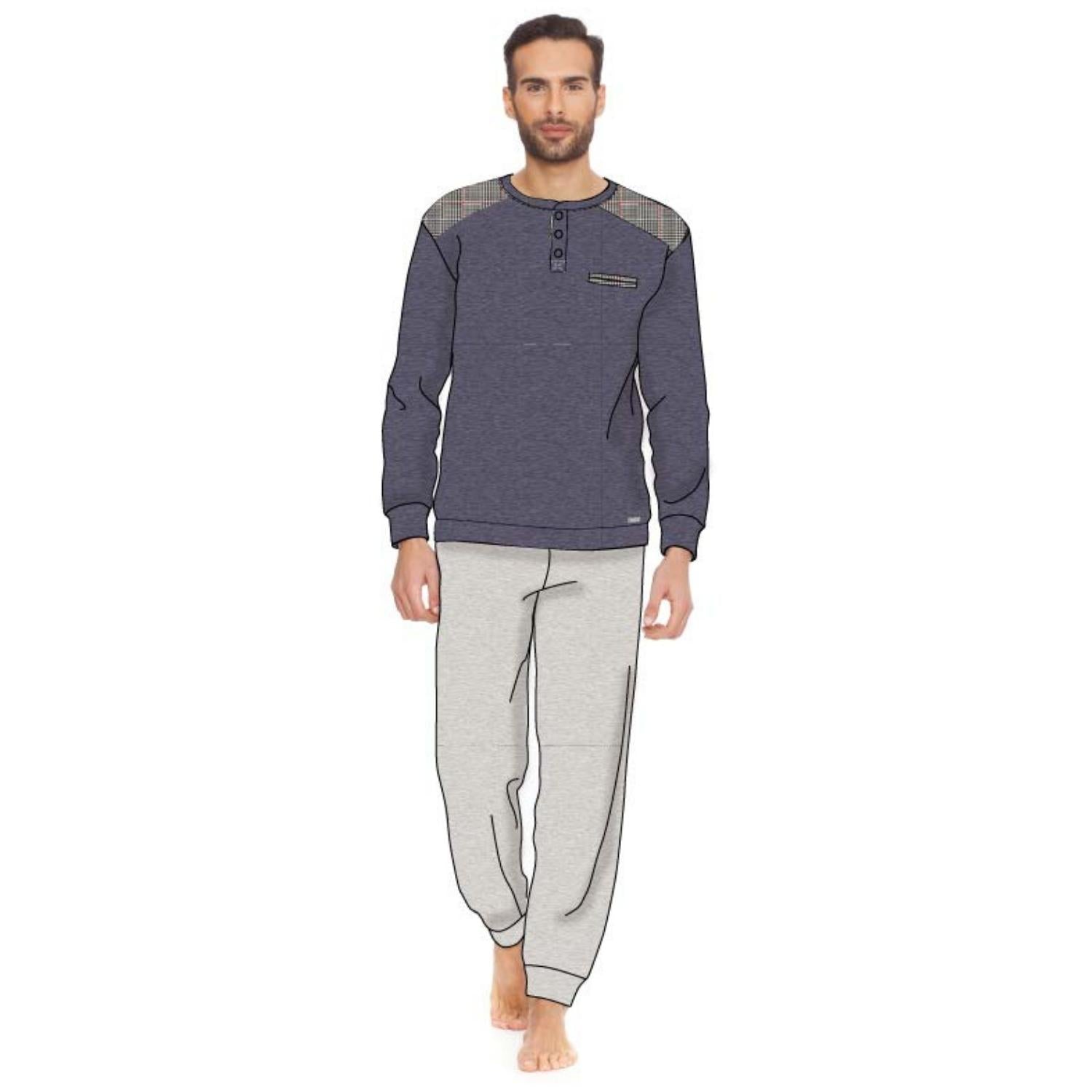 Irge Man -pigiama Uomo Caldo Cotone 100% Serafino 3 Bottoni Con Taschino  Art. Mi1366